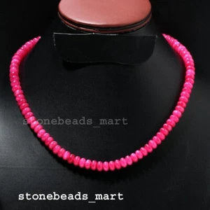 925 Sterling Silver, Hot Pink Chalcedony 8MM Rondelle Gemstone Necklace 18" - Foto 1 di 11