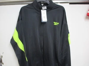 REEBOK MENS VECTOR TRACK JACKET (XXL) NWT BLACK W/NEON ACCENTS & LOGO SHARP! - Picture 1 of 6