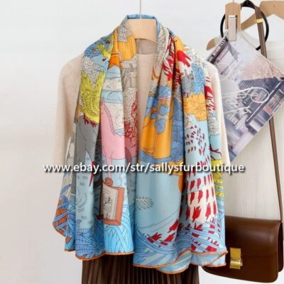 Sallys Boutique 70% Cachemira 30% Seda Envoltura Bufanda Animales Estampado Estola Chal 53" Foto 1 de 4