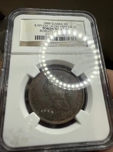 1889 Elmira NY R-NY-EM-14 On G B 1 C Token NGC MS62 Robert’s Dye Works  - Picture 1 of 7
