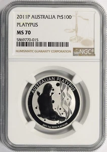 2011-P Australia 1 oz platino ornitorrinco NGC MS70 $100 - Imagen 1 de 4