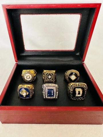 6 PCS Detroit Tigers World Series Championship Ring Set W Box, US SHIP 1935-2006 Cover