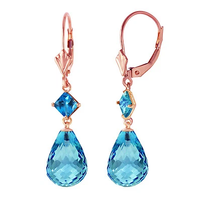 14K Solid Rose Gold Leverback Earrings with Blue Topaz - Image 1 of 4
