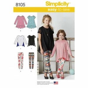 Simplicity Easy SEWING PATTERN 8105 Childs/Girls Knit Tunics & Leggings - Picture 1 of 5