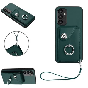 For Various Phone 7 Cards Pocket Leather Wallet Case Ring Holder Cover +Strap - Picture 1 of 6