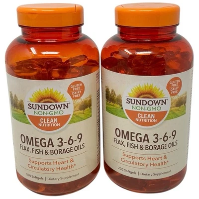 Lote de 2 aceites de pescado y borraja Sundown Omega 3-6-9 400 cápsulas blandas corazón y circulatorio Foto 1 de 4