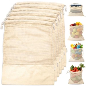 Reusable Produce Bags – 100% Cotton Mesh & Solid Hybrid (Large 12x15 inch 6 P... - Bild 1 von 8