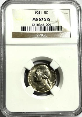 🔥 1941-P Jefferson Nickel NGC MS67 5FS – Scarce Full Steps Gem, Only 48 Graded! - Image 1 of 3