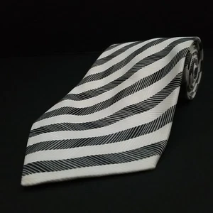 Hugo Boss Luxury Tie Gray White Striped Woven Silk Necktie Italy 59" x 4.25" - Picture 1 of 8