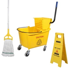 Side Press Wringer Combo Commercial Mop Bucket on Wheels, 35 Quart,Yellow, In... - Picture 1 of 6
