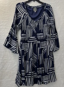 Ninety Clothing Co Womans A Line Dress Blue Geometric XL Polyester Long Sleeve - Picture 1 of 10