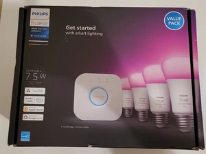 Philips Hue White & Color Ambiance 4 Pack A19 75W Smart LED Starter Kit Value Pk - Picture 1 of 1