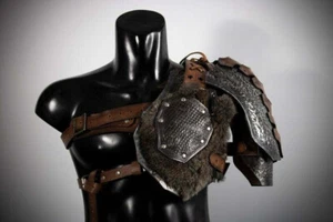 Medieval Leather Viking Barbarian Set Of Pauldrons Larp Shoulder Harness - Picture 1 of 2