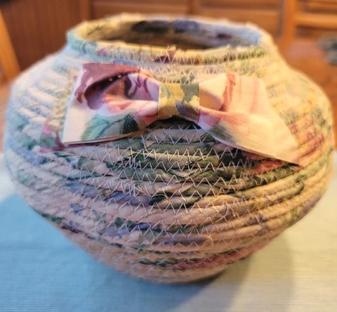 Multicolored Coiled Fabric Round Basket Rope Fabric Basket Cover