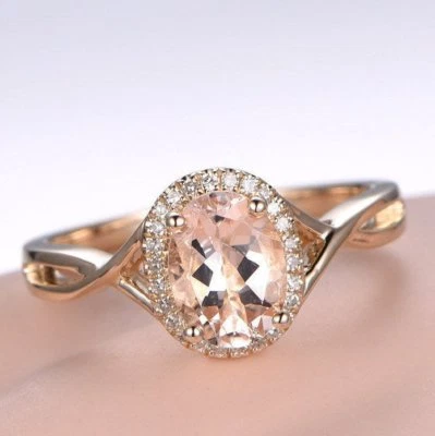 1.3ct Lab-Created Peach Morganite Infinity Engagement Ring 9k Yellow Gold Plated - Image 1 of 4