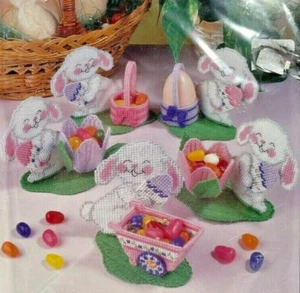 NEW 1996 Bucilla Bunny Egg Cups 6179 Plastic Canvas Kit Set of 5 Easter Vtg 9161 - Picture 1 of 3