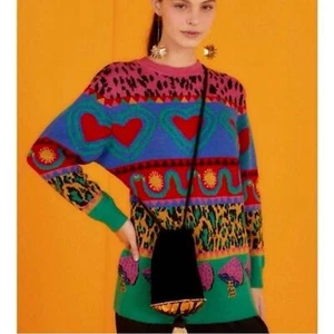 FARM Rio NWT Graphic Elements Ainika Sweater Hearts Snake Leopard Mushroom M/L - Picture 1 of 14