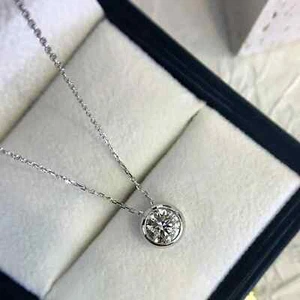 2 Ct Moissanite Round Cut 18" Inch Bezel Style Pendant In 14K White Gold Plated - Picture 1 of 5