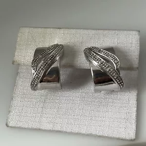 Orecchini argento sterling 20 diamanti 3/4" 1/2 cerchio omega retro 15C - Foto 1 di 6