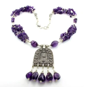 Gemstone Necklace Natural Amethyst Gemstone Beaded Handmade Fashion Jewelry - Picture 1 of 3