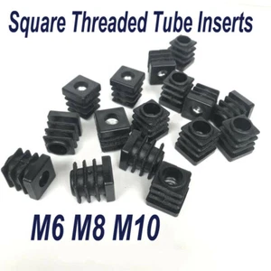 Square Tube Inserts Adjustable Feet M6~M10 Plastic Threaded Box Section Bungs - Picture 1 of 5