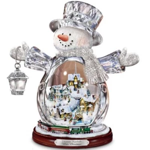 Bradford Thomas Kinkade White Christmas Crystal Snowman Decor Village Train 10" - Picture 1 of 6