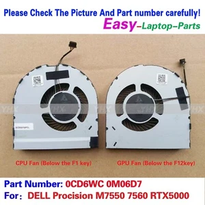 Nuevo para DELL Procision M7550 7560 RTX5000 VENTILADOR DE REFRIGERACIÓN R+L 0CD6WC 0M06D7 - Imagen 1 de 4