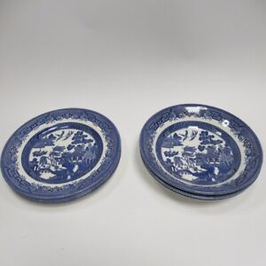  7pc Set of Willow Pattern Bowls Plates Blue White Porcelain Dinner Soup [Lot 4]