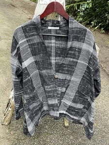 Yasuko Kurisaka Jacket Cardigan Lagenlook Woven Cotton One Size Black White - Picture 1 of 10
