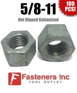 (Qty 100) 5/8-11 Low Carbon Grade 2 Finished Hex Nuts Hot Dipped Galvanized - Picture 1 of 2