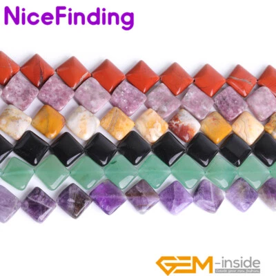 16mm Square Multi Color Natural Stone Beads For Jewelry Making Gemstone Strand - Image 1 of 4