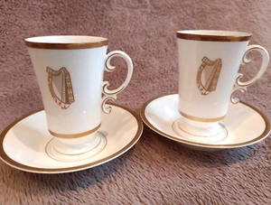 2x Vintage 1961 Royal Worcester Irish Coffee Cups & Saucers Gold Harp Design - Picture 1 of 23