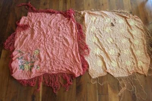 TWO VINTAGE 1920'S PEACH SILK SHAWLS FOR EMBROIDERED FABRIC OR LAMPSHADES - Picture 1 of 5