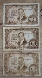 Lot von 3 Banknoten 100 Peseten 1953 Spanien - Bild 1 von 2