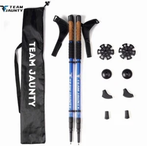 2pcs Telescopic Walking Hiking Trekking Poles Sticks Aluminium+Cork Blue - Picture 1 of 8