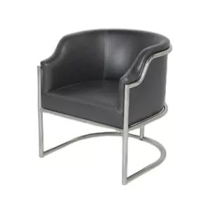 Charcoal Genuine Leather and Stainless Curved Back Dining or Side Chair - Picture 1 of 1