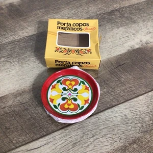 Vintage Tin Metal Coasters Floral Set of 6 - Picture 1 of 4