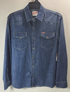 Camisa de mezclilla para hombre Wrangler manga larga Western Snap azul talla grande NUEVA - Imagen 1 de 8