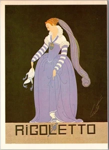 Tarjeta postal artística 4x6 firmada por artista 1984 diseño de vestuario por ERTE para ópera "Rigoletto" - Imagen 1 de 2
