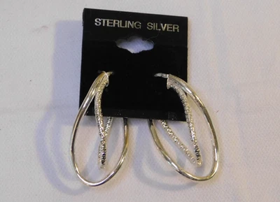 Sterling Silver Oval Hoop Earrings 925 JCM - Image 1 of 4