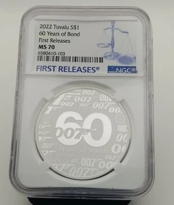 2022 Tuvalu Silver Dollar 60 Years Of Bond 1st Releases MS 60 NGC #20348 - Picture 1 of 4