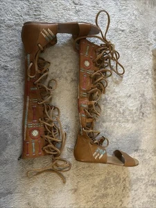 Free People Schnürstiefel Leder Indianer Akzente Gr. 7,5 - 8 (G40) - Bild 1 von 3