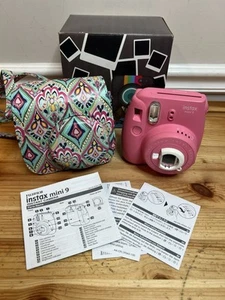 Fujifilm Instax Mini 9 Instant Film Camera - Flamingo Pink Working w/ Boho Case - Picture 1 of 13
