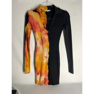 COTTON CITIZEN The Ibiza Polo Dress in Bleach Tie Dye Long Sleeve Size XS Ribbed - Picture 1 of 5