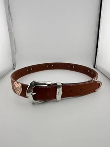 Brighton brauner Ledergürtel 36,5" Herz Concho silberne Schnalle Western Vintage - Bild 1 von 12