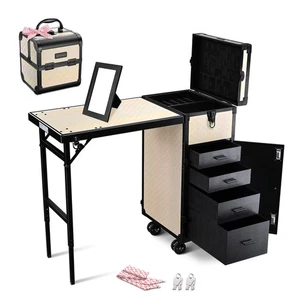 Byootique Rolling Makeup Train Case Nageltisch mit Kosmetikwürfel Koffer Aluminium - Bild 1 von 9
