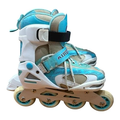 Patins em linha ajustáveis Airwalk juvenil tamanho 3-6 azul-petróleo branco Power Flex ABEC 5 - Imagem 1 de 4