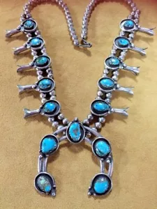 Vintage ~ Navajo ~ Sterlingsilber 0,925 ~ Handarbeit Türkis Kürbisblüte - Bild 1 von 12