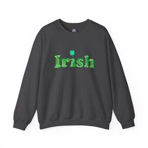 Irish Shamrock with Green Letters Adult Unisex Sweatshirt  - Picture 1 of 78
