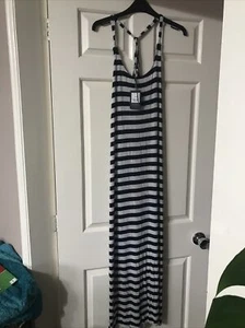 dickins and jones navy and grey stripey maxi dress size m - Picture 1 of 4